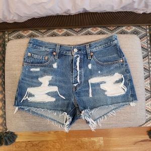Levi 501 distressed denim shorts